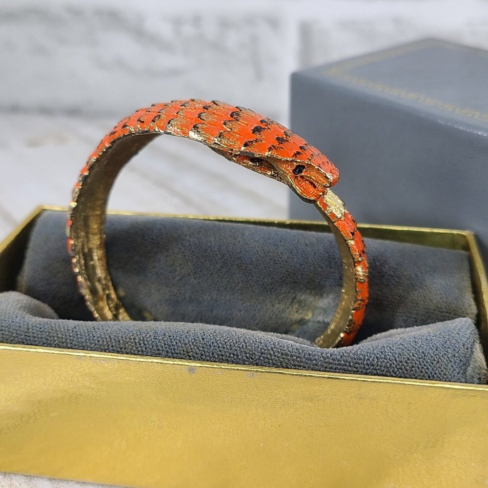 Vintage Hobe Cobra Snake Enamel Bangle Clamper Hinged Bracelet Ultra Rare
